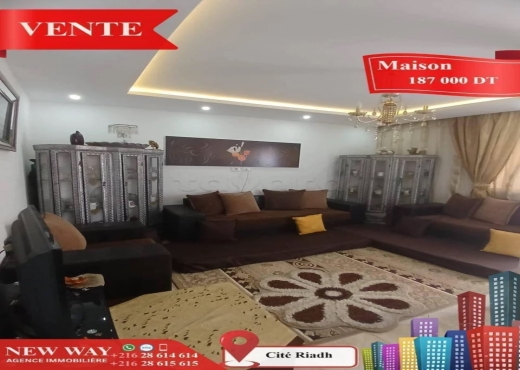 Maison à Cité Riadh , Proche de toutes Commodités - Bien immobilier à {"id":20,"country_id":219,"name":"SOUSSE","slug":"sousse"} - Agence Immobilière New Way