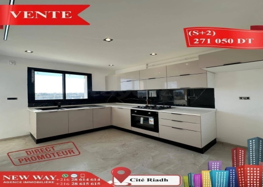 (S+2) Directe Promoteur à Cité Riadh - Bien immobilier à {"id":20,"country_id":219,"name":"SOUSSE","slug":"sousse"} - Agence Immobilière New Way