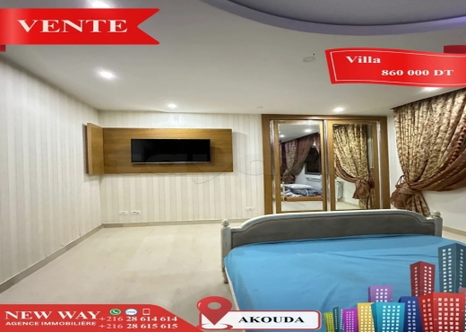 Villa de Plain Pied à Akouda - Bien immobilier à {"id":20,"country_id":219,"name":"SOUSSE","slug":"sousse"} - Agence Immobilière New Way