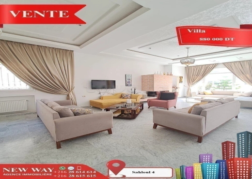 Villa à Sahloul 4 dans un quartier calme et Réside - Bien immobilier à {"id":20,"country_id":219,"name":"SOUSSE","slug":"sousse"} - Agence Immobilière New Way