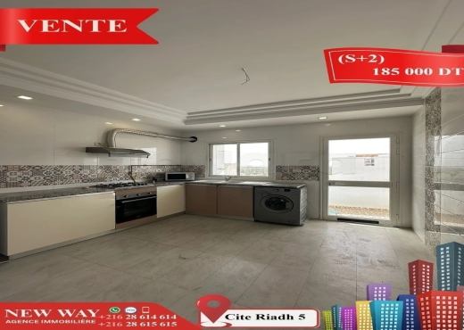 (S+2) à Cité Riadh 5 avec Place de Parking - Bien immobilier à {"id":20,"country_id":219,"name":"SOUSSE","slug":"sousse"} - Image 2 - Agence Immobilière New Way